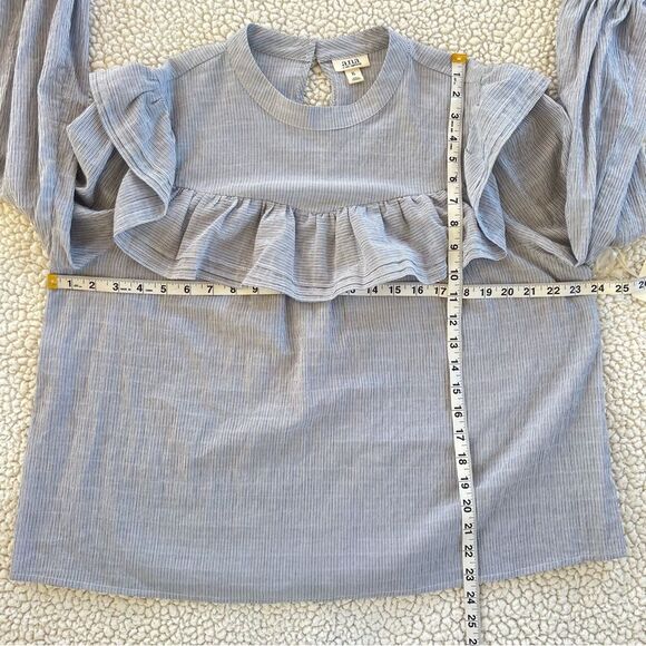 A.N.A. New Long Sleeve Peasant Boho Gray Striped Ruffle High Neck Blouse Top - Picture 11 of 16